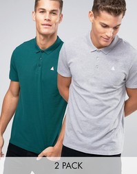 2 футболки-поло из хлопка пике с логотипом (зеленая/серая) ASOS - СКИДКА 17 - Мульти
