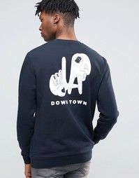 Удлиненный oversize-свитшот с принтом на груди и сзади ASOS - Темно-синий