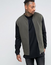 Трикотажная куртка-пилот с карманами на молнии и контрастными рукавами ASOS - Зеленый