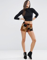 Glamorous Patchwork Shorts - Коричневый