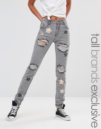 Glamorous Tall Distressed Boyfriend Jean With Sequin Star Detail - Серый