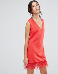 Daisy Street Shift Dress With Faux Leather Hem - Красный