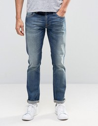 Темные узкие джинсы с эффектом поношенности Nudie GrimTim - Синий