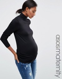 Топ с длинными рукавами и воротником поло ASOS Maternity - Черный