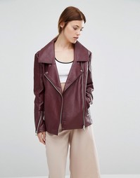 Байкерская куртка в стиле oversize из полиуретана Urbancode - Красный