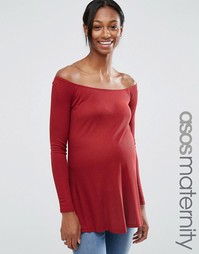 Свободный топ для беременных с открытыми плечами и разрезами ASOS Maternity - Красный