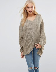 Вязаный oversize-джемпер с узором в косичку QED London - Бежевый