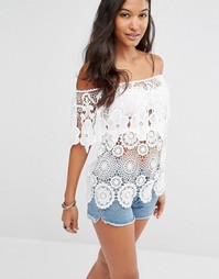 Ажурный топ с открытыми плечами Boohoo - Кремовый