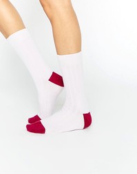 Кашемировые носки в рубчик в стиле колор блок Johnstons of Elgin - Розовый