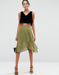Юбка миди с запахом и складками ASOS - Зеленый