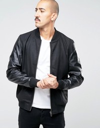 Куртка-пилот с рукавами из искусственной кожи Barneys - Черный