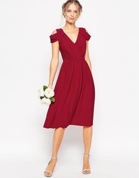 Платье миди с открытыми плечами и драпировкой ASOS WEDDING - Красный