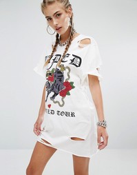 Платье-футболка с прорехами Jaded London - Кремовый