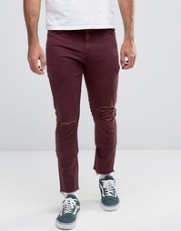 Бордовые брюки скинни с 5 карманами и рваной отделкой ASOS - Фиолетовый
