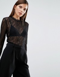 Черный кружевной лонгслив Selected Geisha - Черный