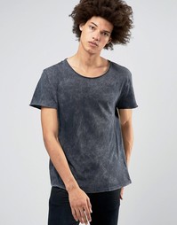 Футболка с эффектом кислотной стирки и отворотами Weekday Jon - Черный