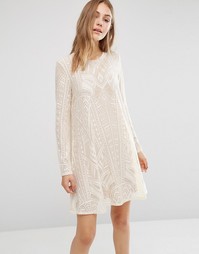 Кружевное платье с длинными рукавами BCBG Max Azria - Кремовый