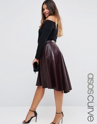 Расклешенная юбка миди из кожзаменителя ASOS CURVE - Красный