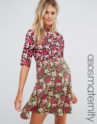 Короткое приталенное платье с принтом для беременных ASOS Maternity - Мульти