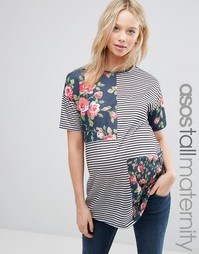 Полосатая футболка с цветочными вставками ASOS Maternity TALL - Мульти