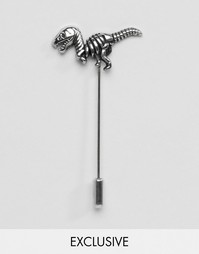 Серебристая булавка на лацкан со скелетом динозавра Reclaimed Vintage - Серебряный