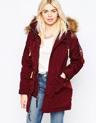 Пальто с капюшоном с отделкой из искусственного меха Alpha Industries PPS - Красный