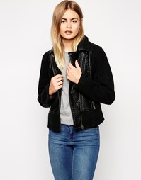 Байкерская куртка со вставками из искусственной кожи и трикотажа ASOS - Черный