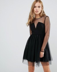 Платье с прозрачным топом и тюлевой балетной юбкой BCBG Generation - Черный