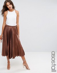 Атласная плиссированная юбка миди ASOS TALL - Коричневый