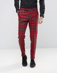 Зауженные брюки из 100% английской шерсти в клетку Noose & Monkey - Красный