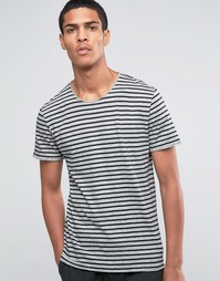 Полосатая футболка с необработанным краем Selected Homme - Серый