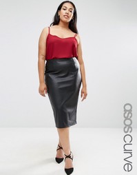 Юбка-карандаш из искусственной кожи ASOS CURVE Sculpt Me - Черный