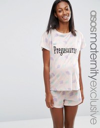 Пижамный комплект для беременных с футболкой и шортами ASOS Maternity Pregosaurus - Мульти
