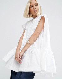 Oversize-рубашка с воланом по низу ASOS WHITE - Белый