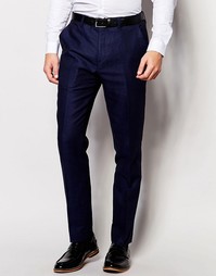 Брюки зауженного кроя из льняной ткани в елочку Ted Baker - Синий