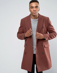 Двубортное пальто из смешанной шерсти рыжего цвета ASOS - Коричневый