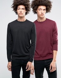 Набор из 2 хлопковых джемперов с круглым вырезом ASOS - Скидка 17 - Черный