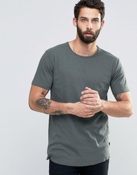 Меланжевая трикотажная футболка с необработанным краем Only & Sons - Зеленый