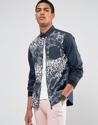Рубашка на молнии классического кроя с принтом тигров Versace - Темно-синий
