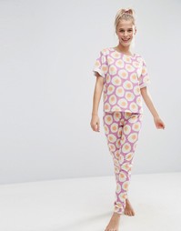 Пижамный комплект из футболки и леггинсов с фотопринтом яиц ASOS - Мульти