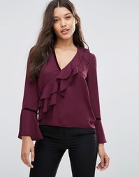 Блузка с рюшами и бархатной отделкой ASOS - Красный
