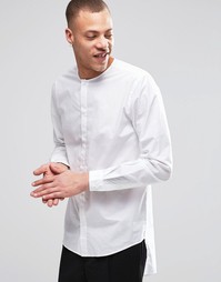 Белая рубашка классического кроя без воротника с полами Weekday Grimm - Белый