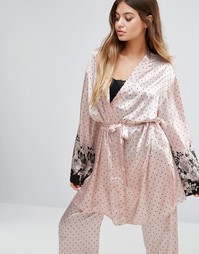 Атласный халат с запахом Pour Moi Bardot - Розовый