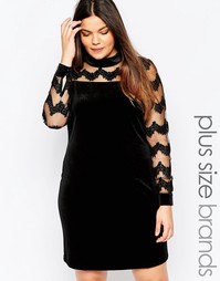 Бархатное платье с прозрачными рукавами и отделкой Junarose Plus - Черный