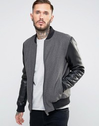 Шерстяная куртка-пилот с рукавами из искусственной кожи Only & Sons - Черный