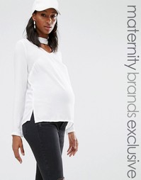 Шифоновый топ для беременных с чокером и глубоким вырезом Missguided Maternity - Кремовый