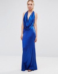 Платье макси с открытой спинкой и свободным воротом City Goddess - Синий