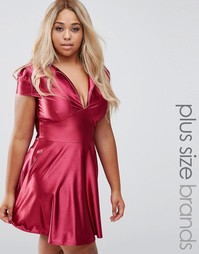 Атласное короткое приталенное платье Club L Plus Pam - Красный