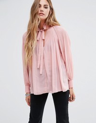 Плиссированная блузка с длинными рукавами и завязкой у горловины Glamorous - Розовый