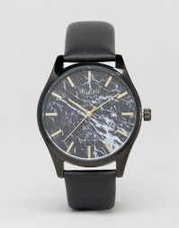 Часы с черным кожаным ремешком и мраморным принтом Reclaimed Vintage - Черный